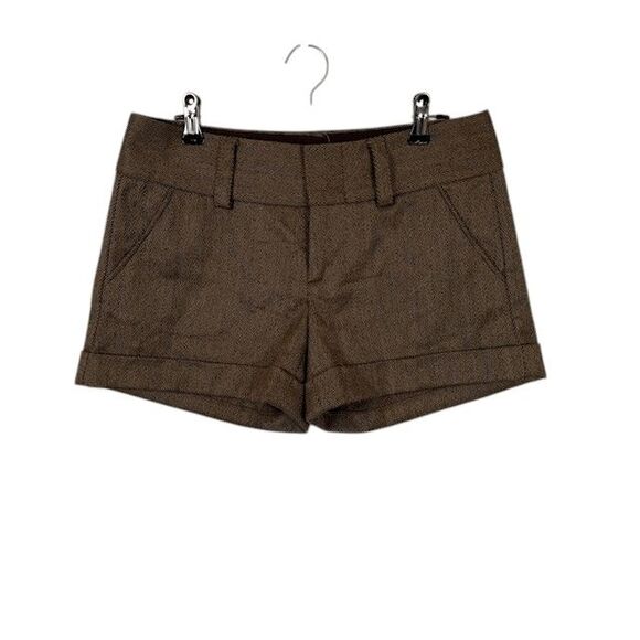 Alice + Olivia for Scoop Collab Brown Wool Trouser Shorts Herringbone Size 2 - Picture 1 of 9